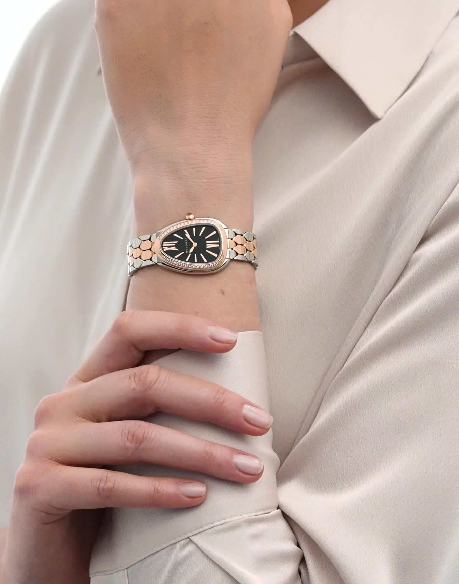 Rose gold and steel Serpenti Seduttori Watch with Diamonds 103951