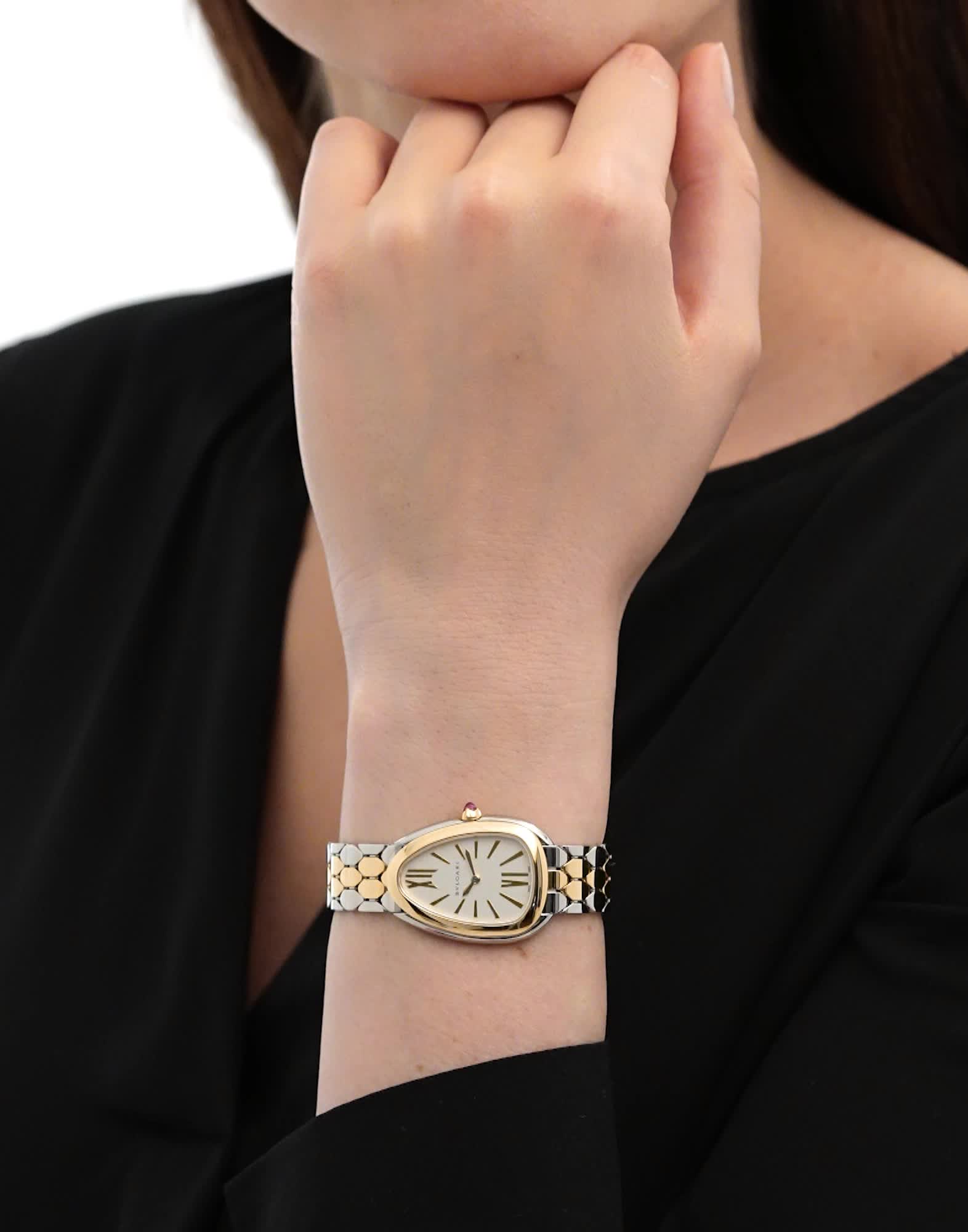 Yellow gold and steel Serpenti Seduttori Watch White with
