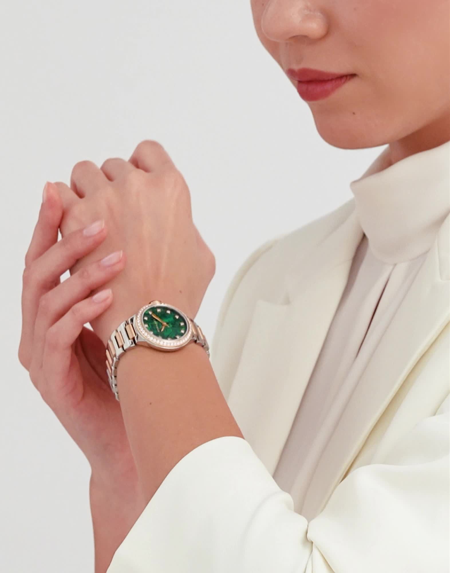 Rose gold and steel Lvcea Watch Green with Diamonds 103731 | Bvlgari