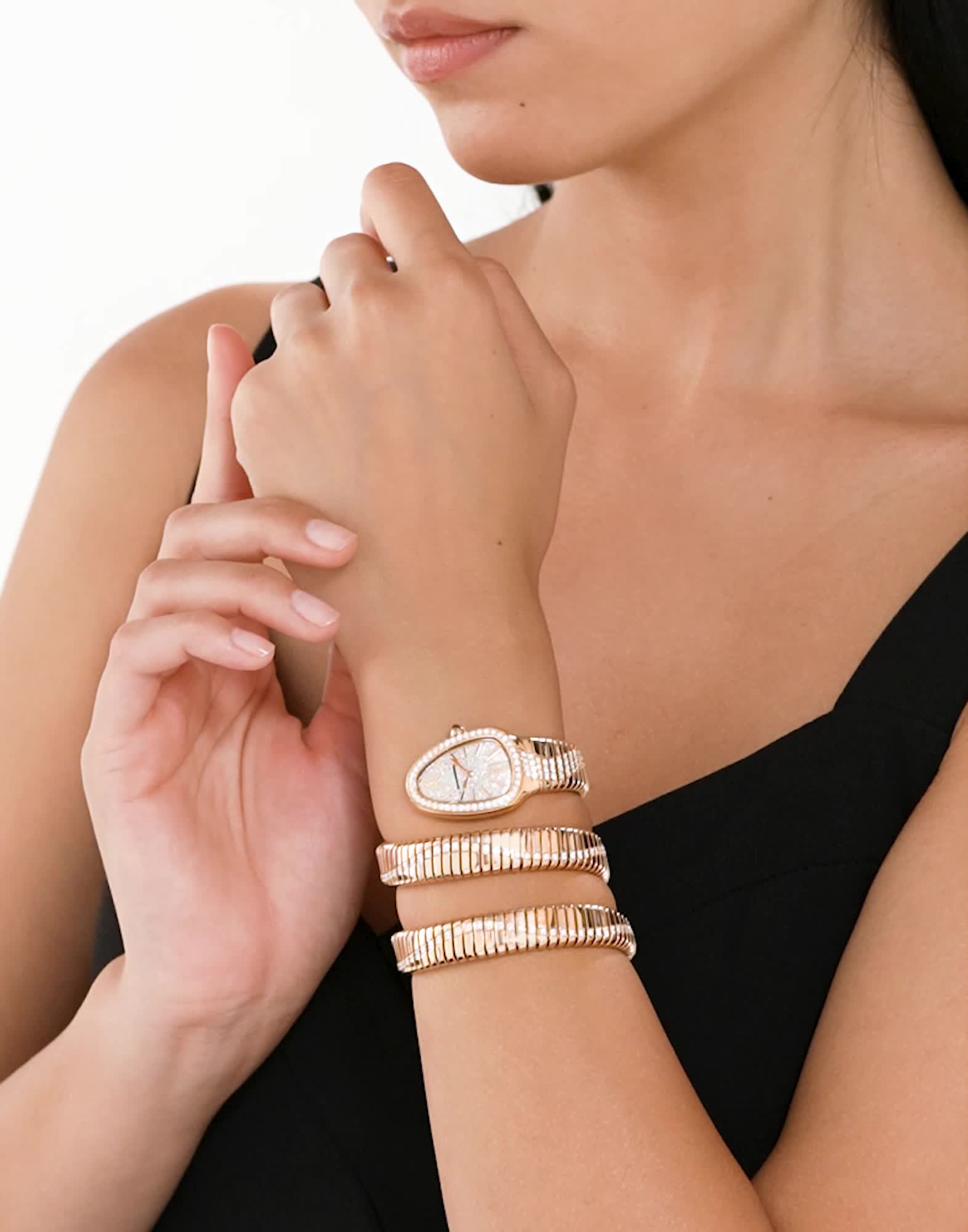 Rose gold Serpenti Tubogas Watch Pink with Diamonds 103923 | Bvlgari