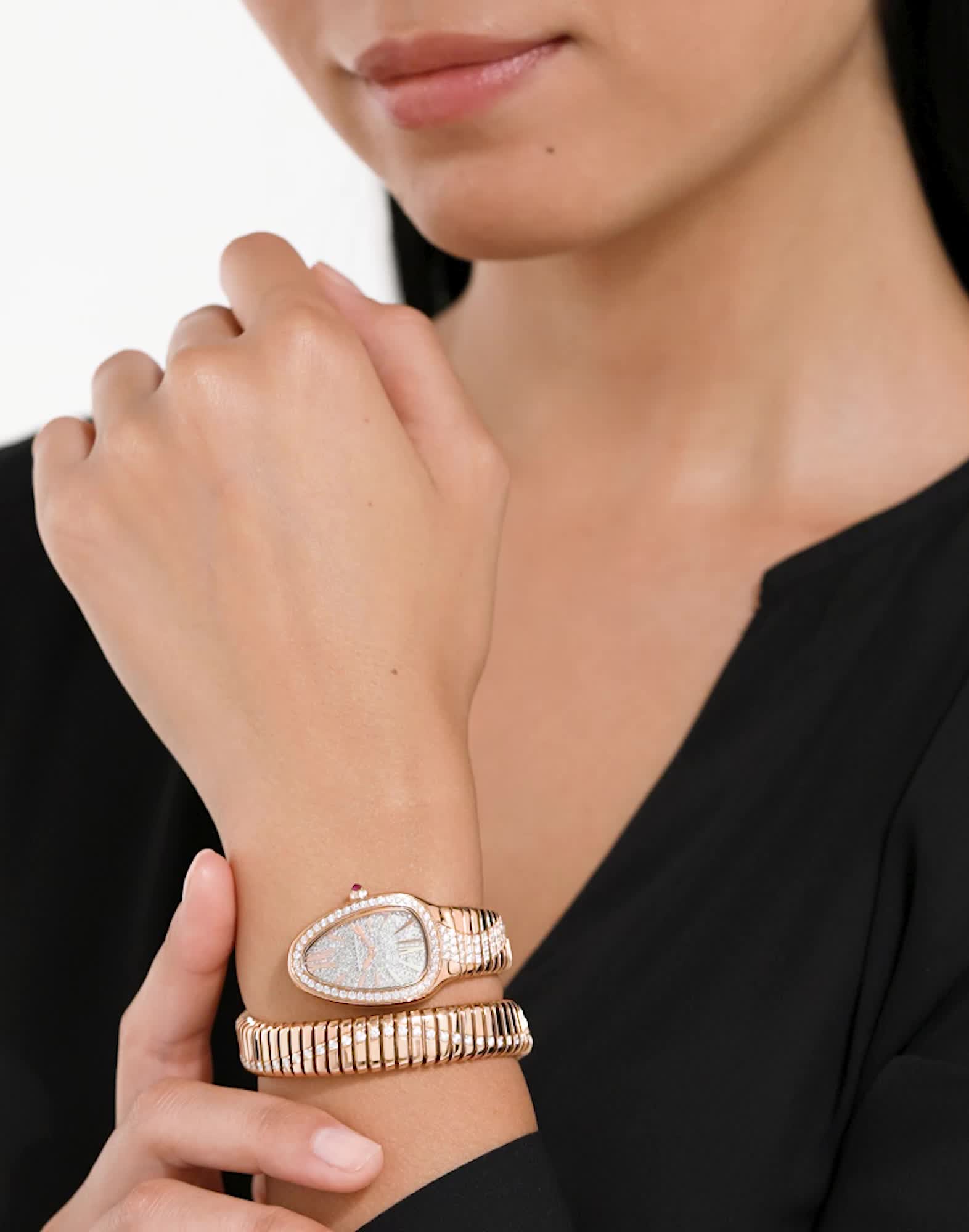 Rose gold Serpenti Tubogas Watch Pink with Diamonds 103924 | Bvlgari