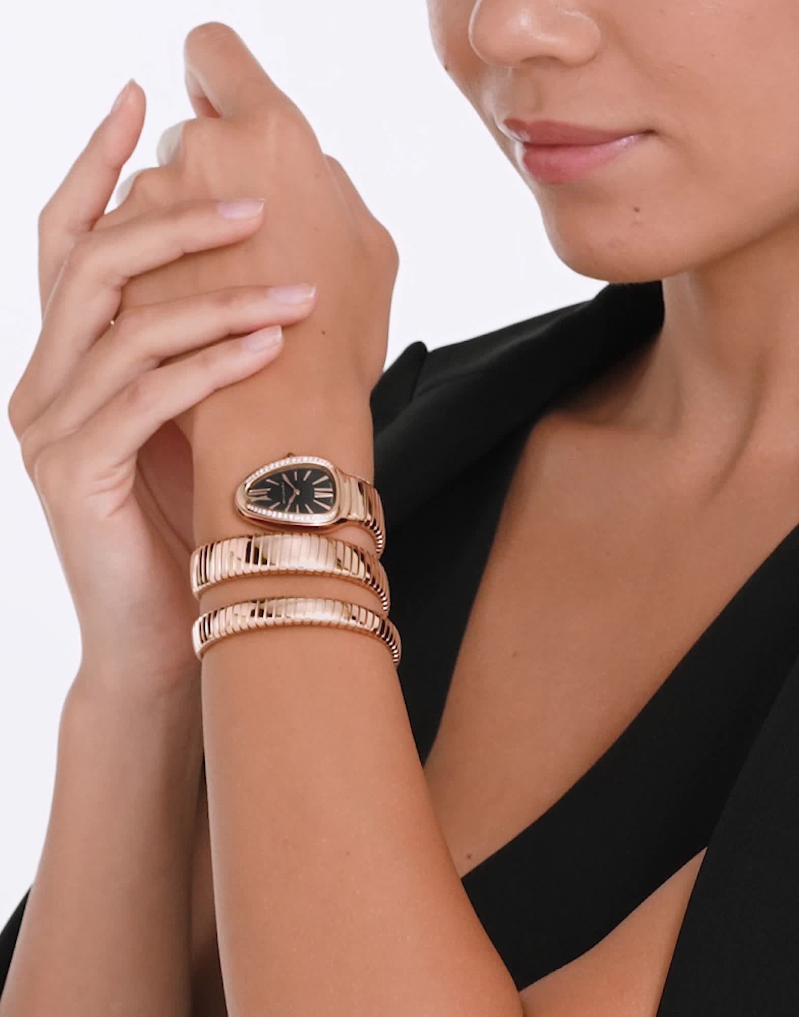 Rose gold Serpenti Tubogas Watch Black, Pink, Gold with Diamonds Rose gold Serpenti Tubogas Watch Black, Pink, Gold with Diamonds