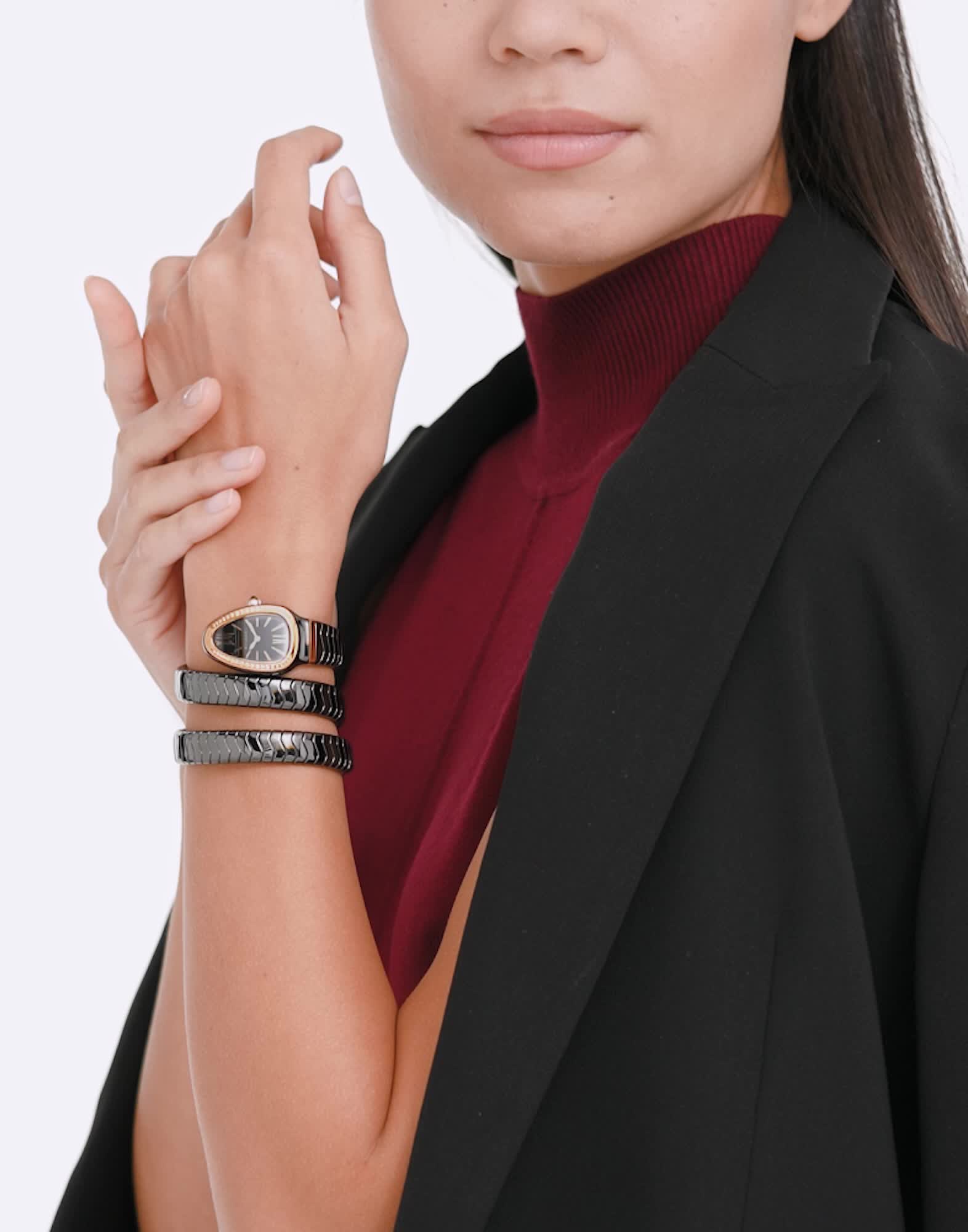 ピンクゴールド, セラミック セルペンティ スピガ ウォッチ ブラック