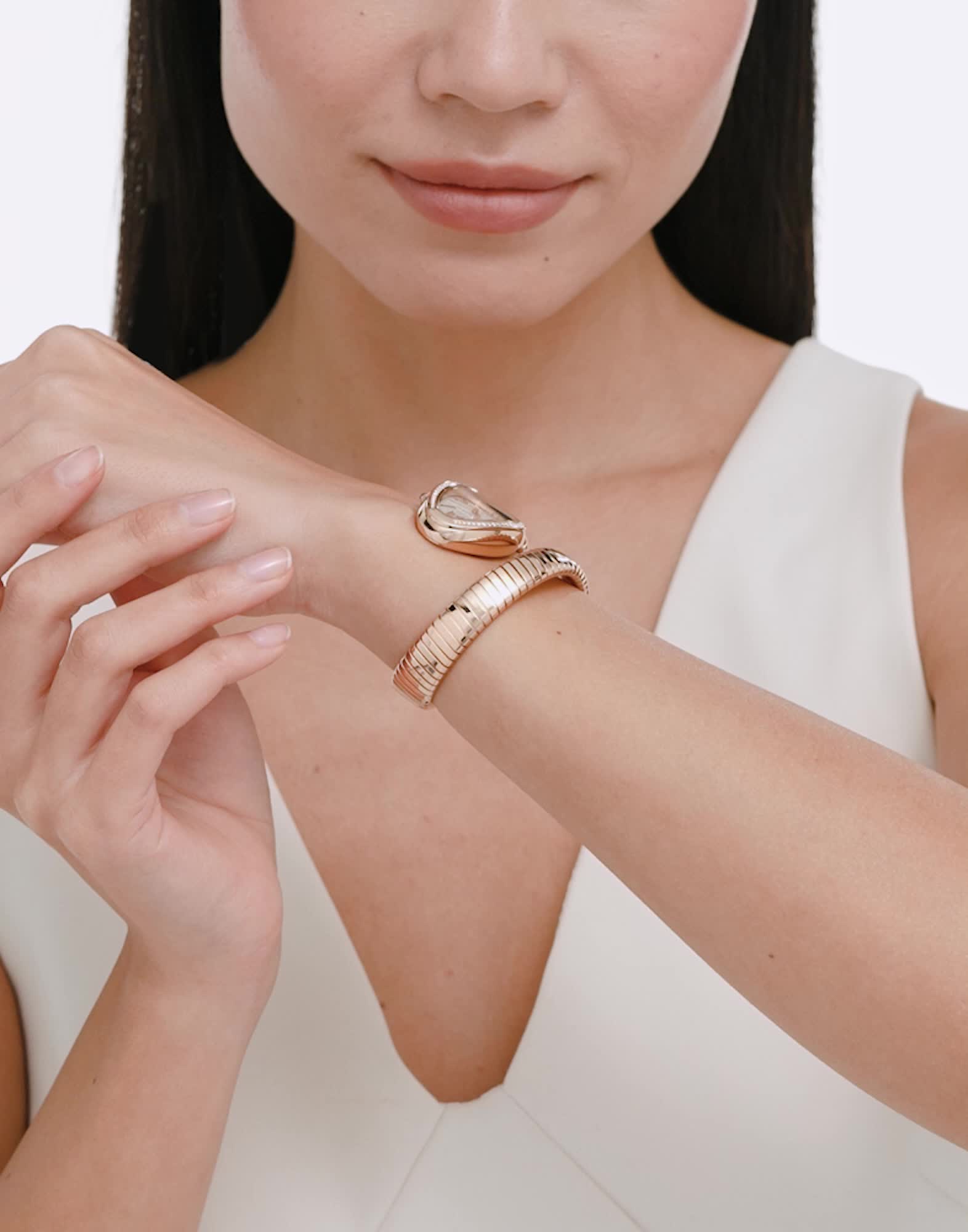 Rose gold Serpenti Tubogas Watch Pink with Diamonds 103903 | Bvlgari