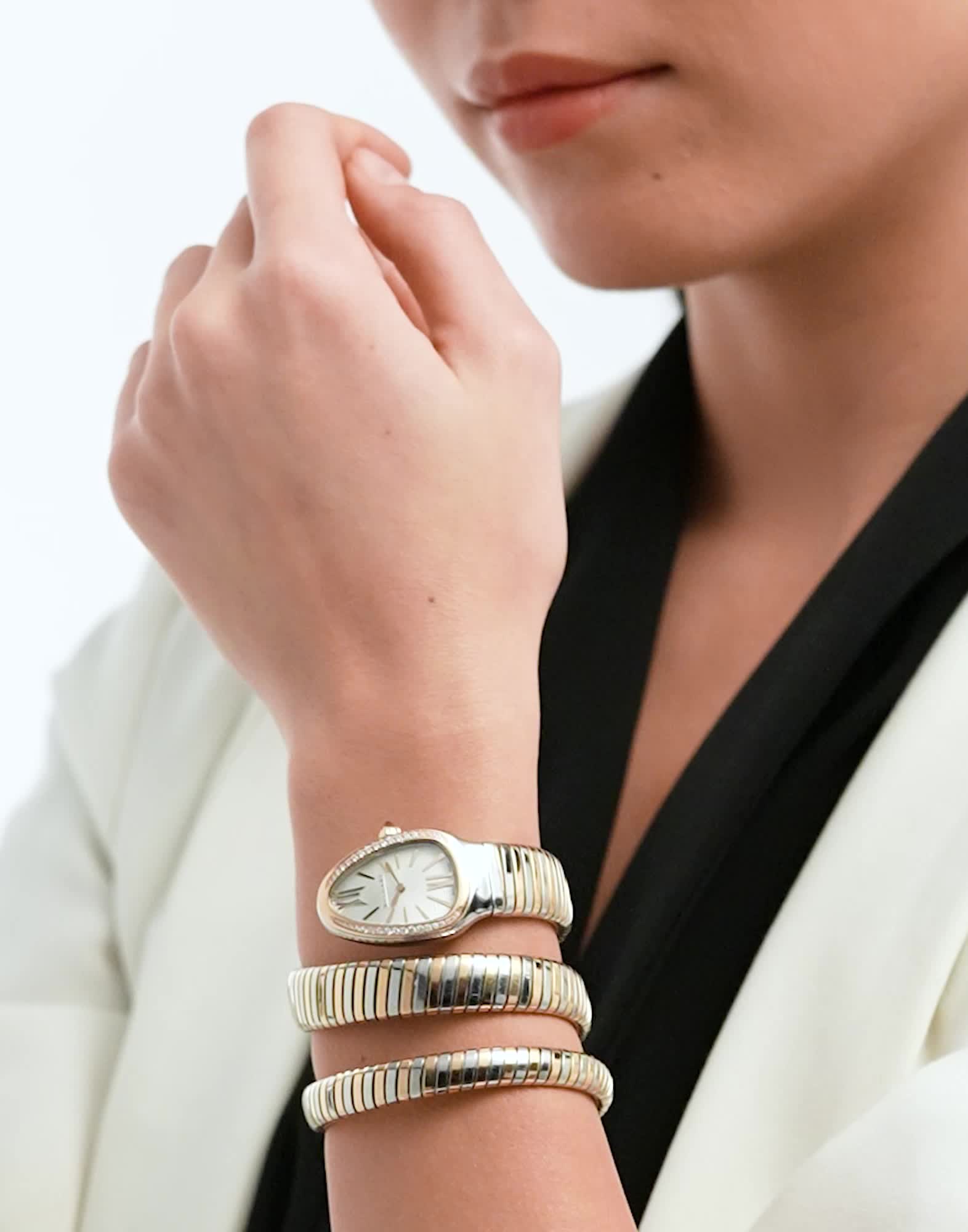 Rose gold, Steel Serpenti Tubogas Watch White with Diamonds 103149