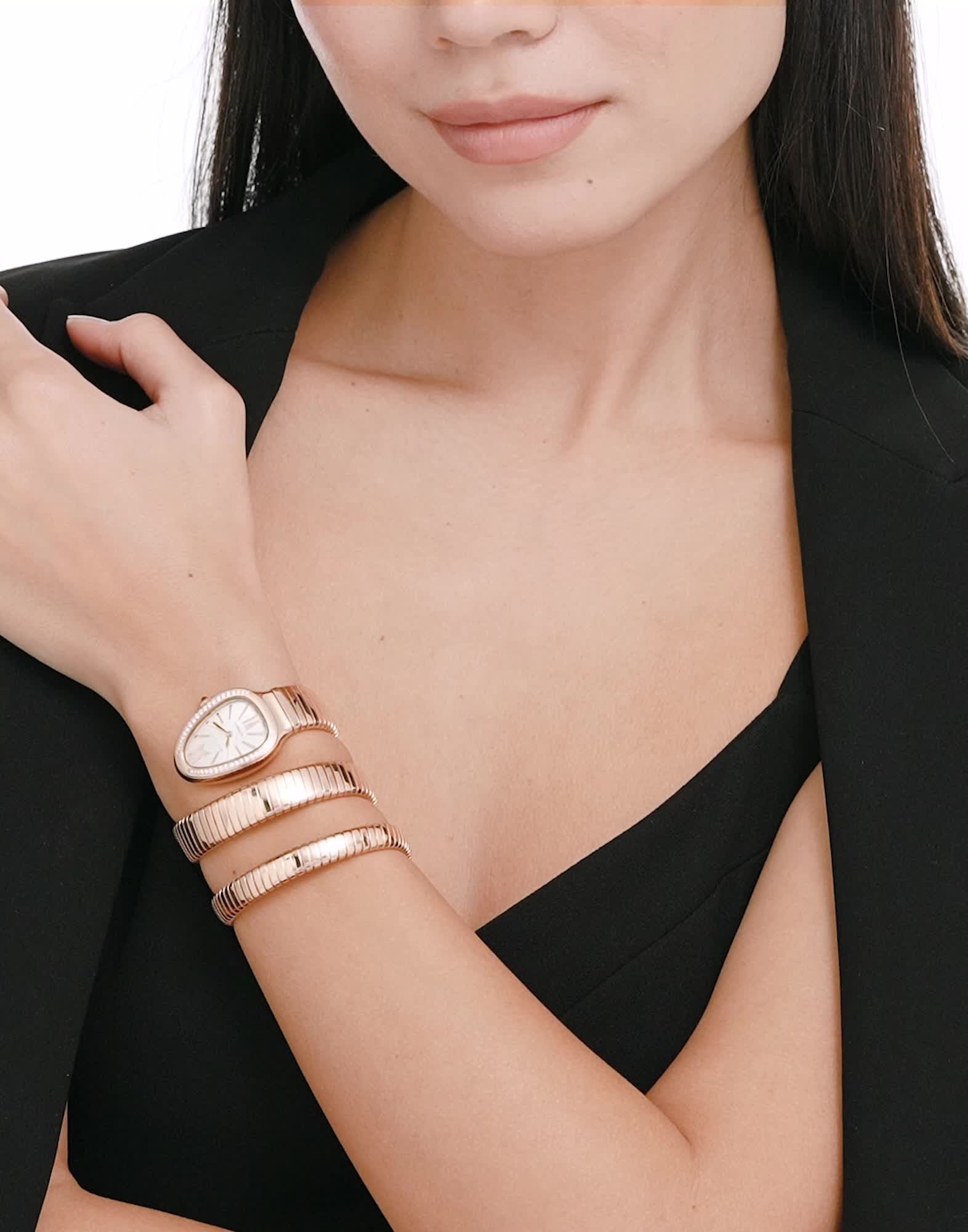 Rose gold Serpenti Tubogas Watch Pink with Diamonds 103905 | Bvlgari