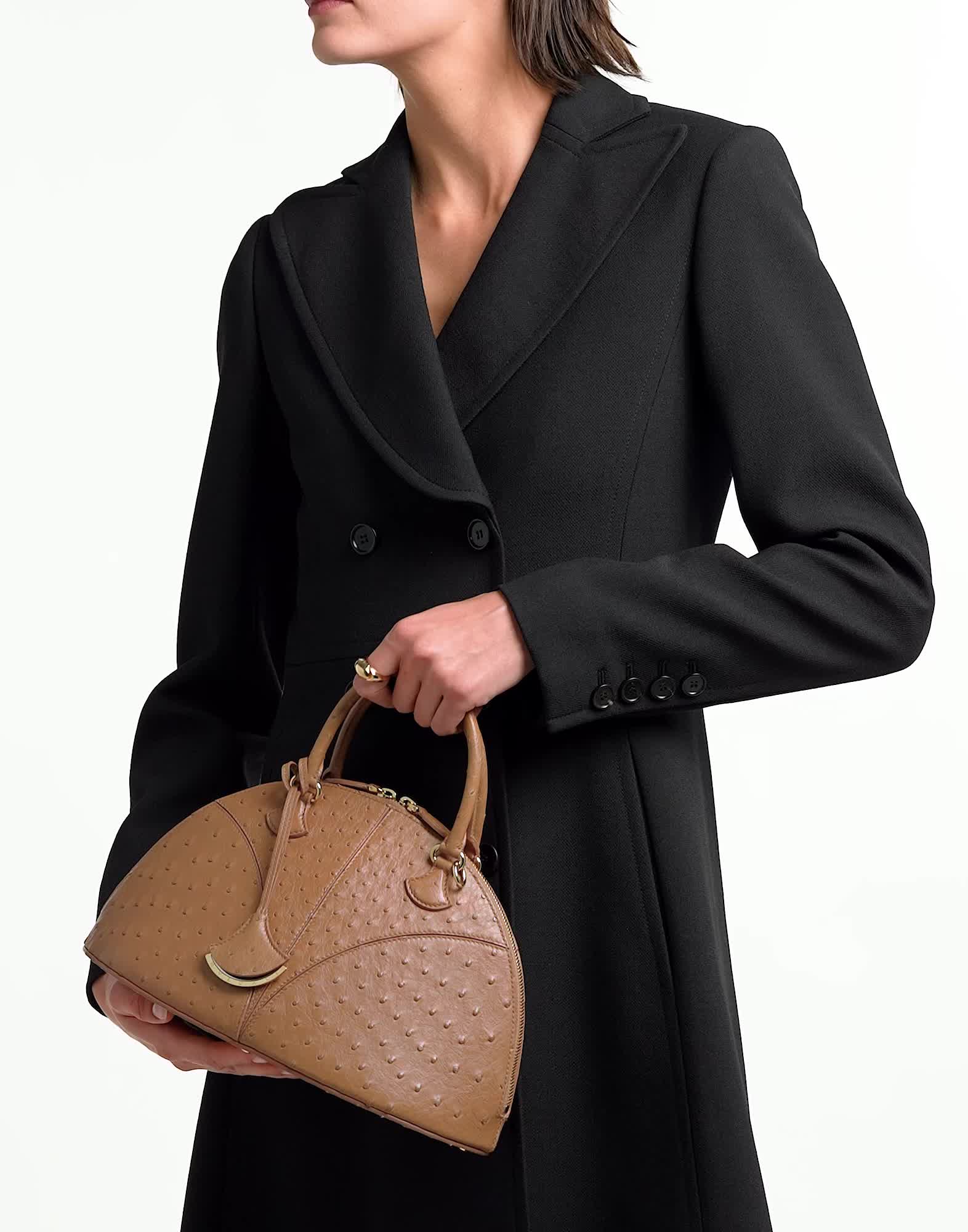 【美品】BVLGARI ブラウンオーストリッチハンドバッグ Marquise Bolsa De Mão Média Ostrich Leather 295085 | Bolsas