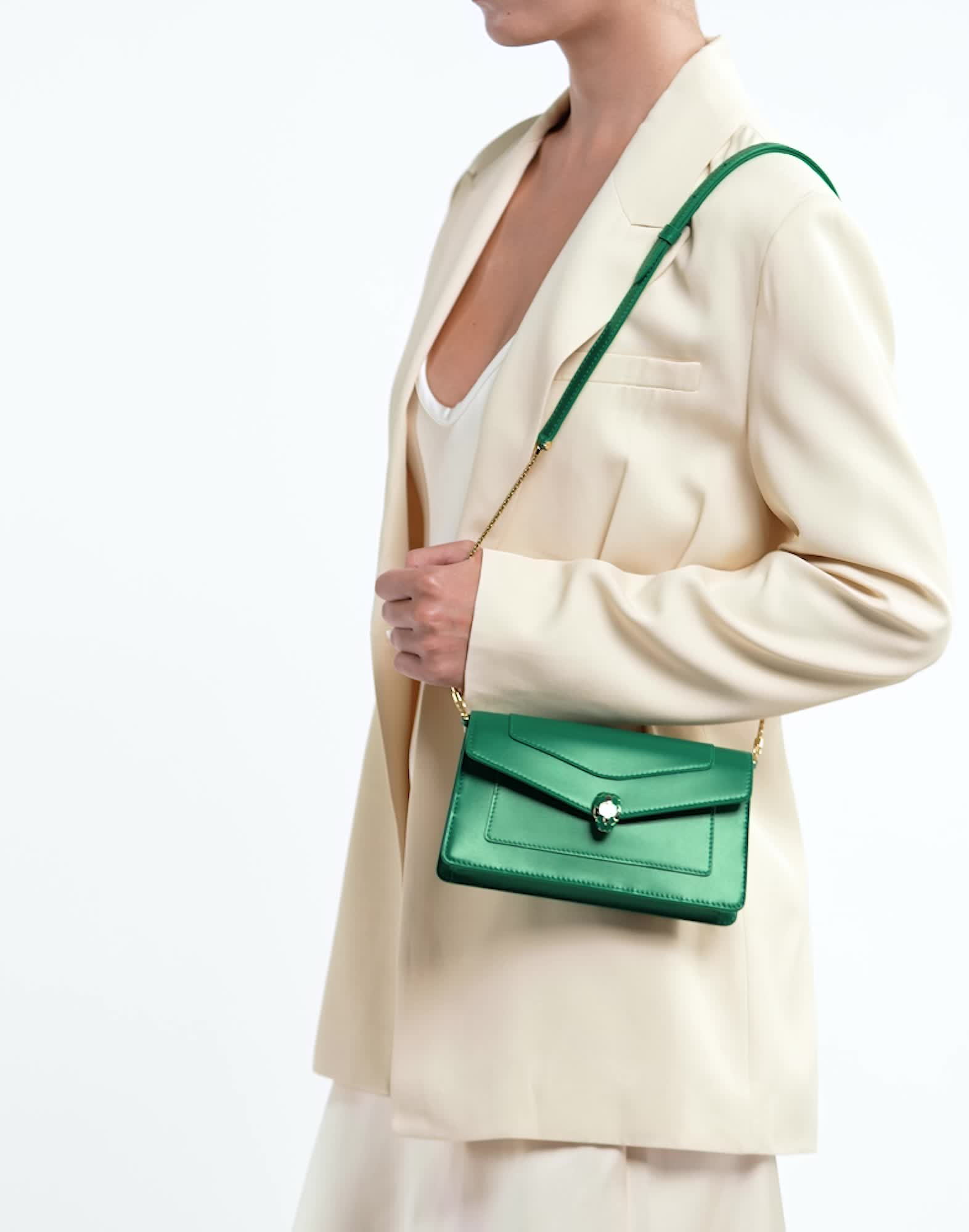 グリーン カーフレザー セルペンティ フォーエバー チェーンポシェット