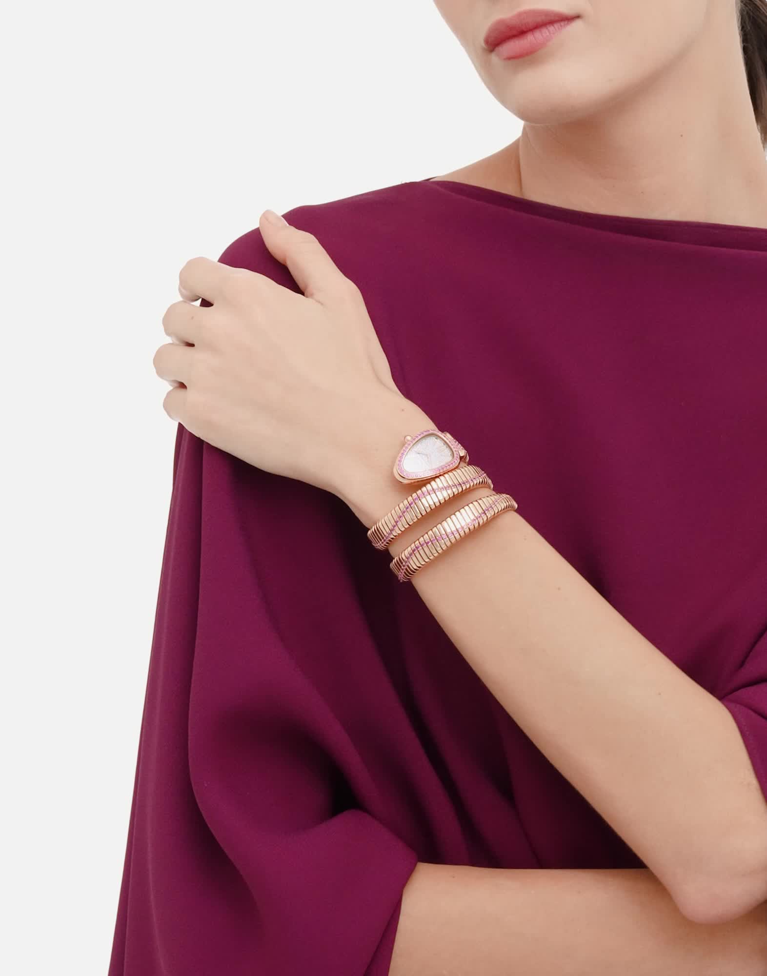 Rose gold Serpenti Tubogas Watch with Diamonds, Pink Sapphires